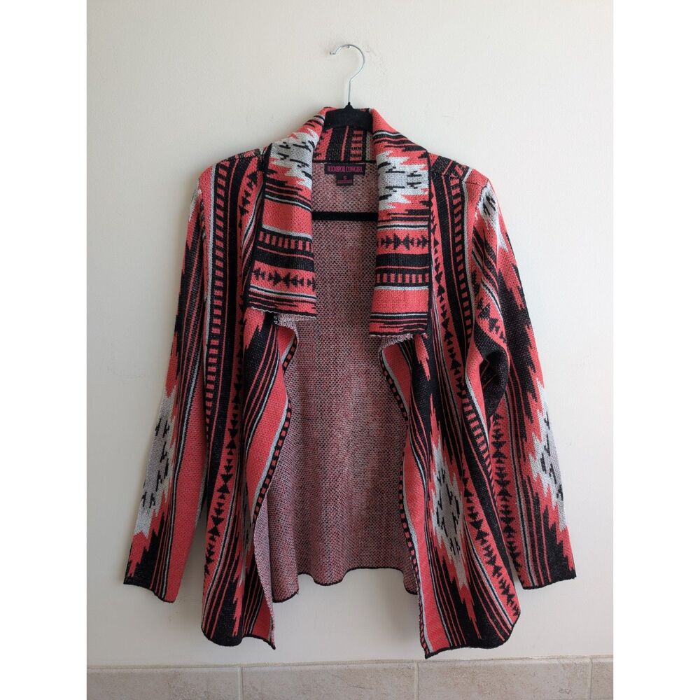 Rock & Roll Cowgirl Women S Cardigan Pink Black Southwestern Aztec Open Front